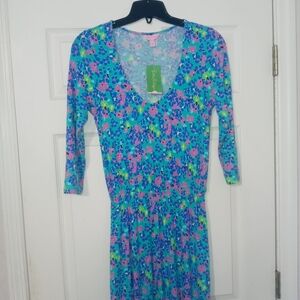 NWT Lilly Pulitzer Rika Maxi Dress In Green Lagoon Its All A Blur Size Large